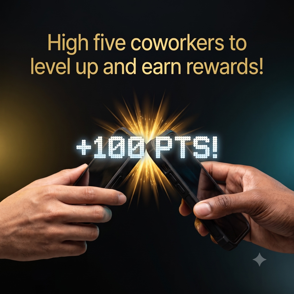 Two phones tapping for a high five, earning +100 points